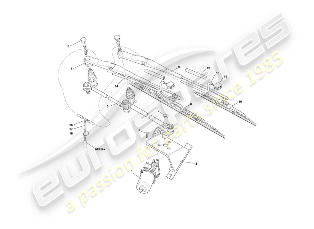 aston martin db7 vantage (2000) windscreen wipers part diagram