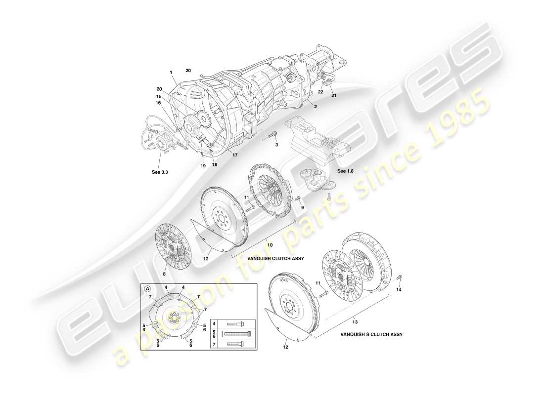 aston martin vanquish (2006) asm gearbox & clutch part diagram