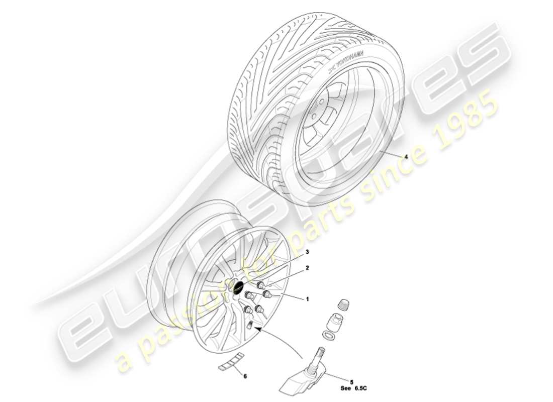 aston martin vanquish (2001) wheels & tyres parts diagram