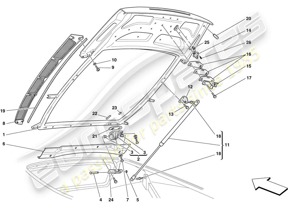 ferrari f430 coupe (rhd) engine compartment lid part diagram