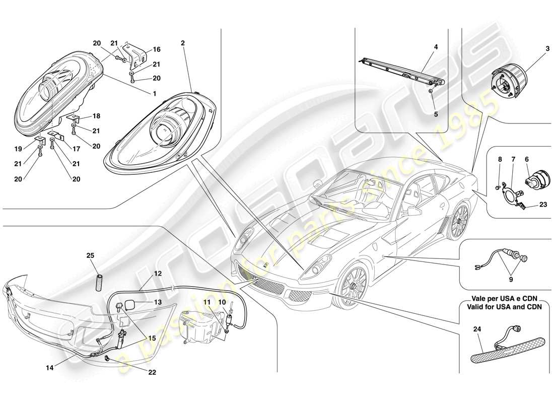 ferrari 599 gto (europe) headlights and taillights part diagram