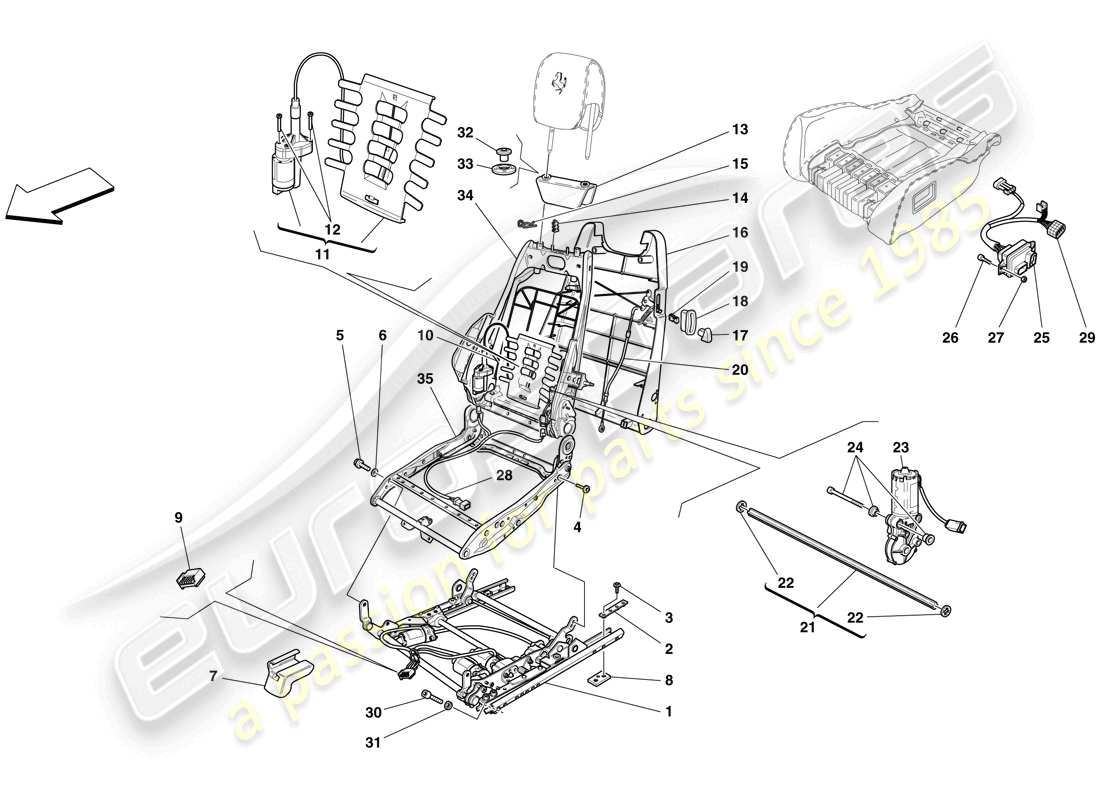 ferrari f430 spider (europe) electric seat - guides and adjustment mechanisms parts diagram