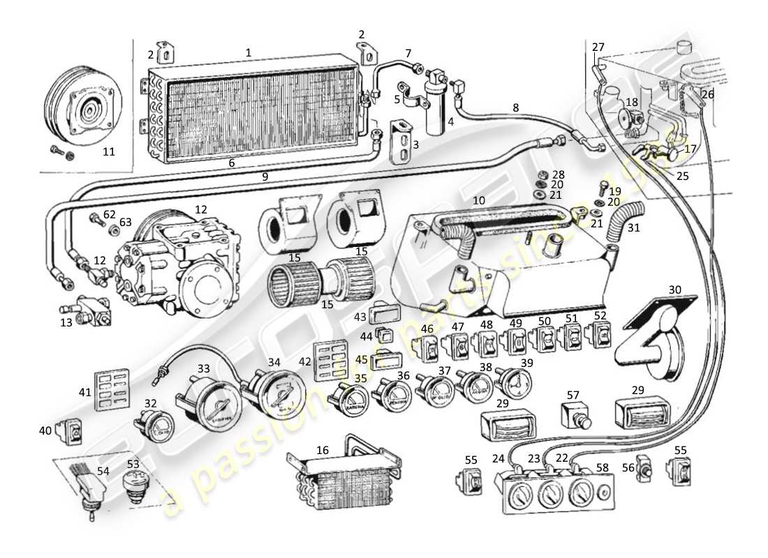 maserati kyalami dashboard instruments - conditioning parts diagram