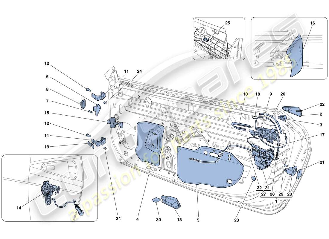 ferrari 458 spider (rhd) doors - opening mechanism and hinges parts diagram