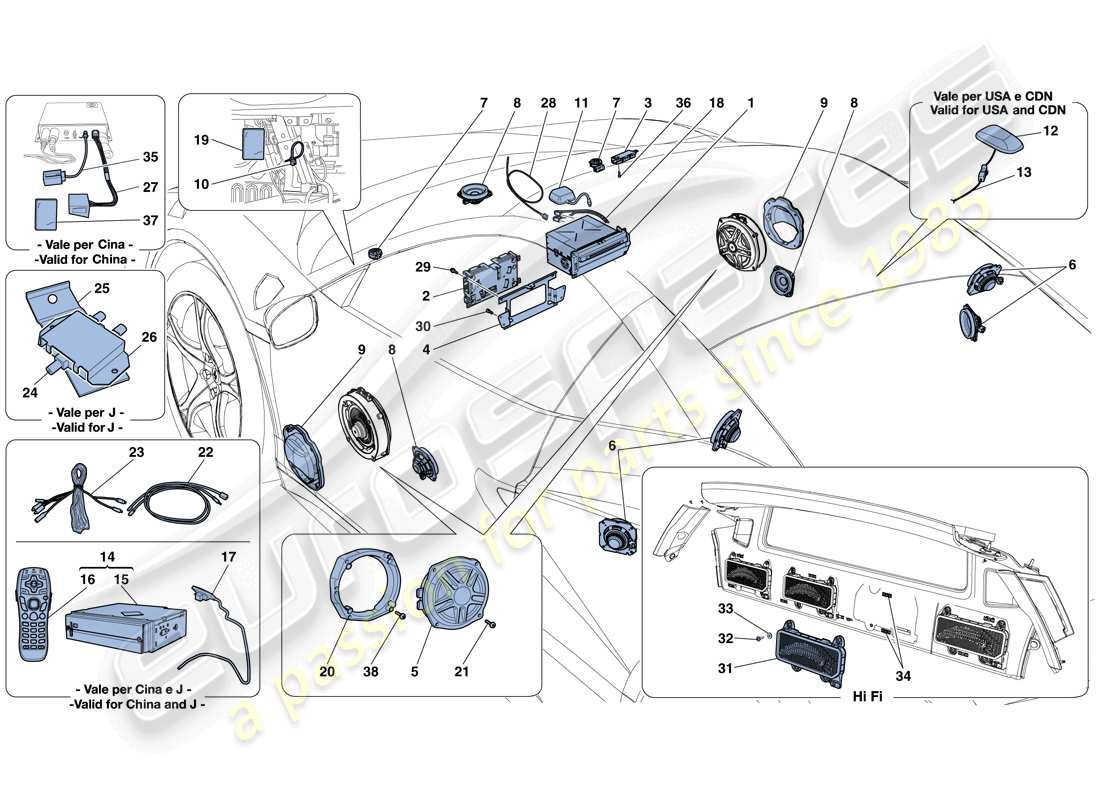 ferrari 458 italia (usa) hi-fi system part diagram