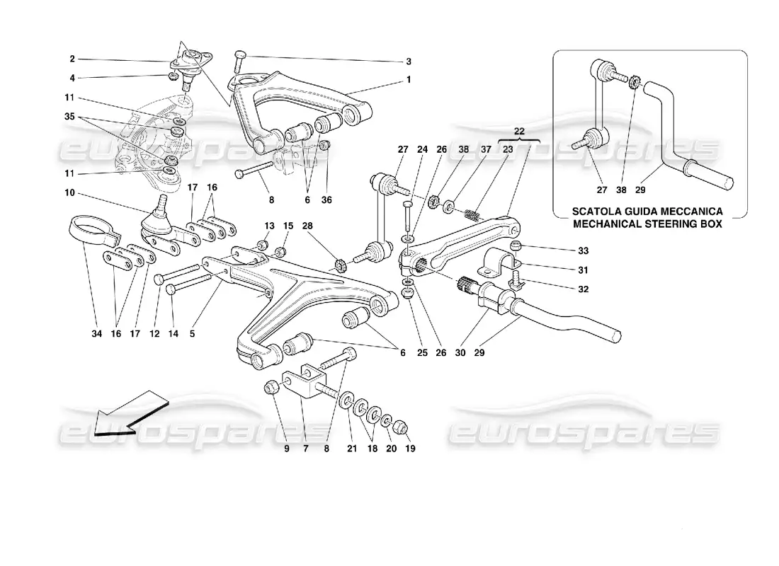 ferrari 355 (2.7 motronic) front suspension - wishbones parts diagram