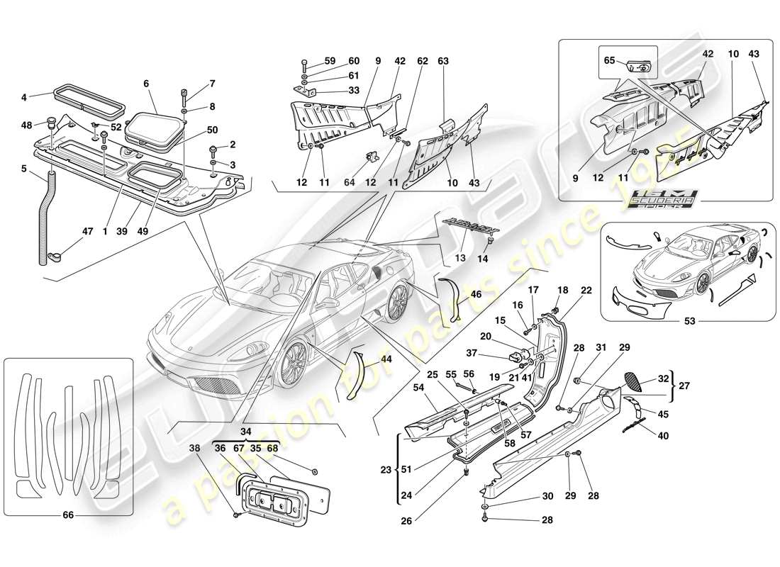 ferrari f430 scuderia spider 16m (europe) shields - external trim part diagram