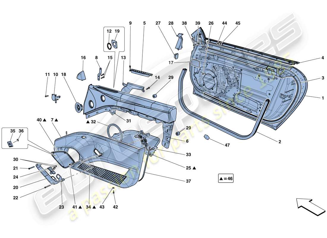 ferrari f12 tdf (europe) doors - substructure and trim parts diagram