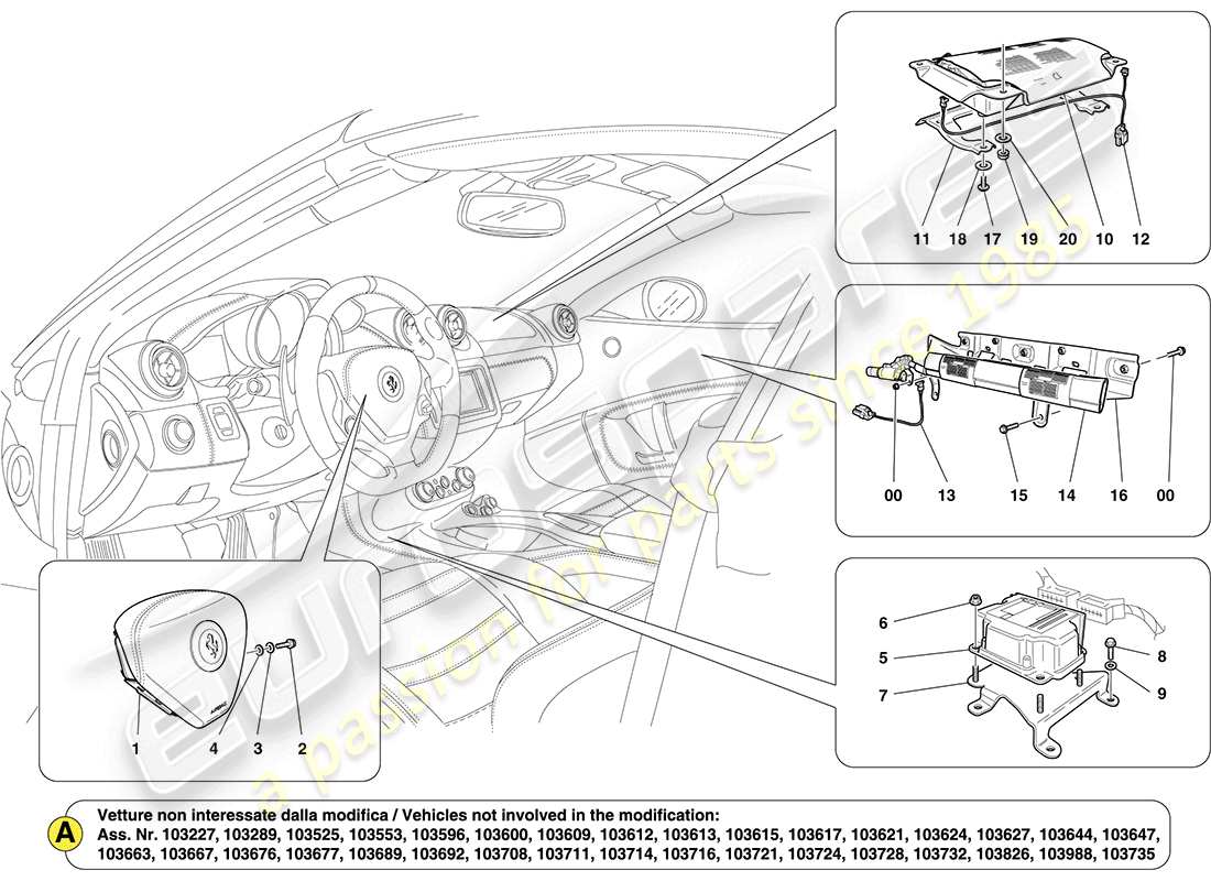 ferrari california (usa) airbag system parts diagram