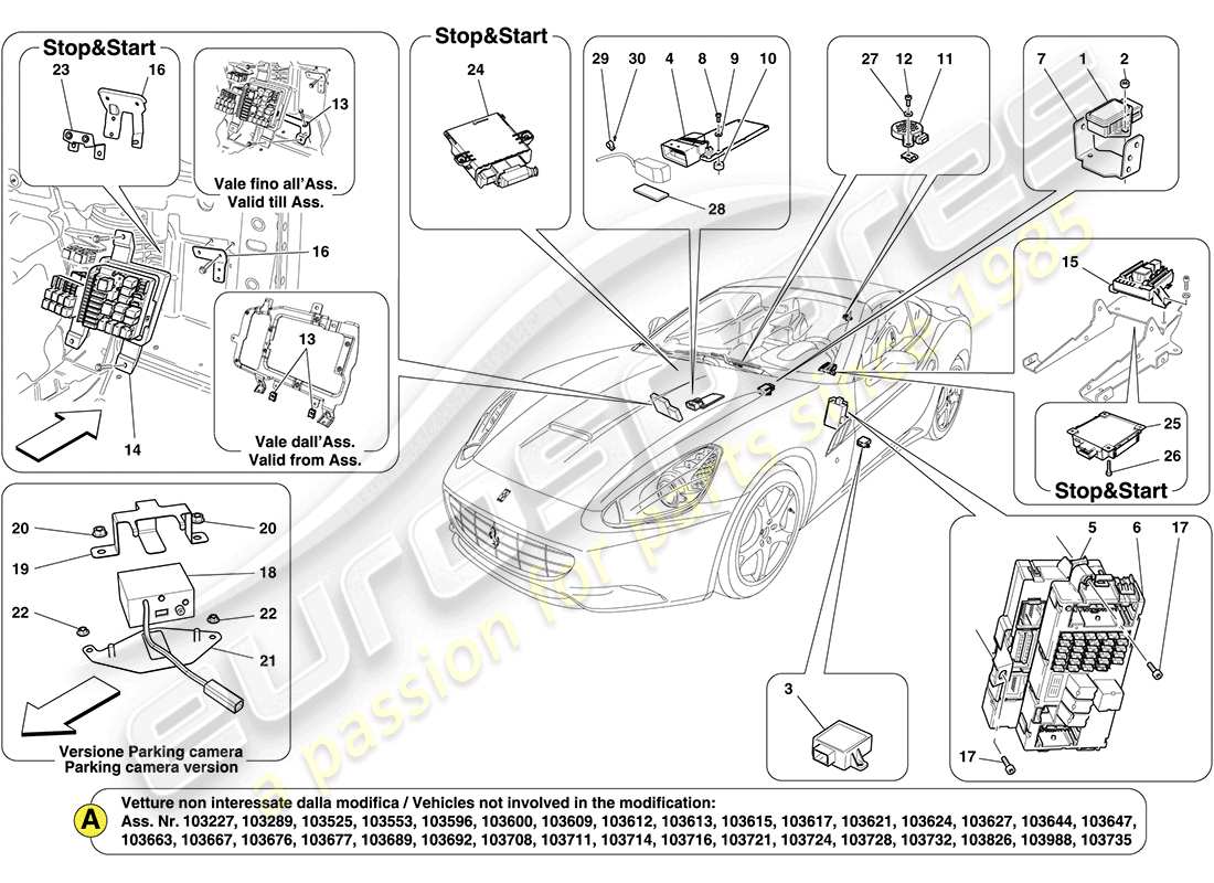 ferrari california (rhd) passenger compartment ecus part diagram