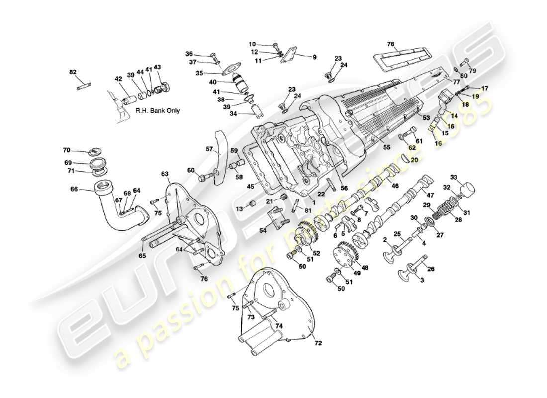 aston martin v8 volante (1999) cylinder heads part diagram