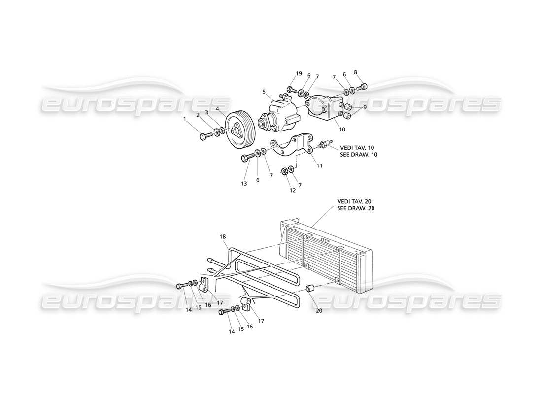 maserati qtp v6 evoluzione power steering pump and oil radiator parts diagram