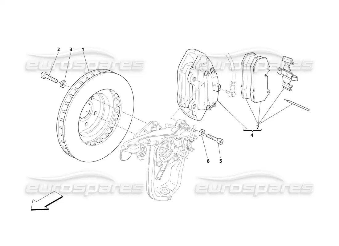 maserati qtp. (2003) 4.2 front wheels braking parts parts diagram