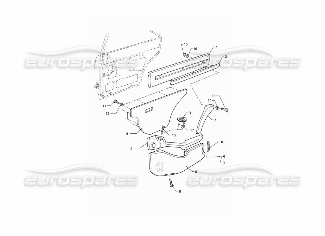 maserati qtp v8 (1998) inner trims: rear door panels parts diagram