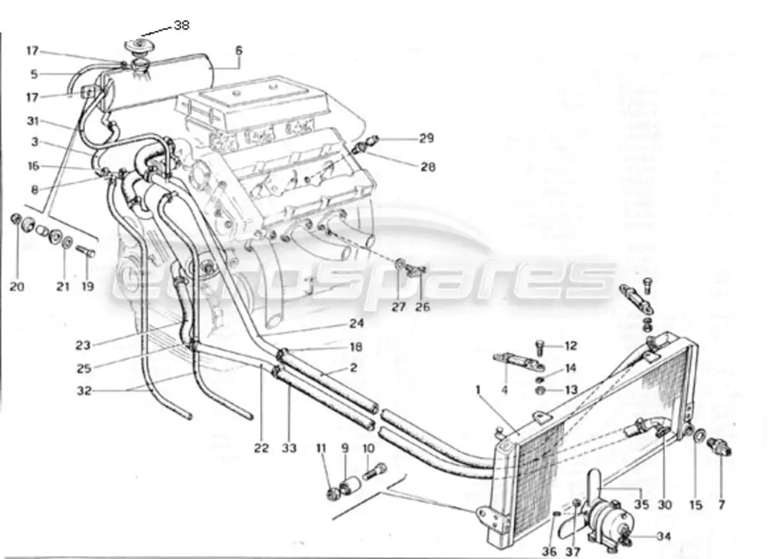 ferrari 246 gt series 1 cooling system parts diagram