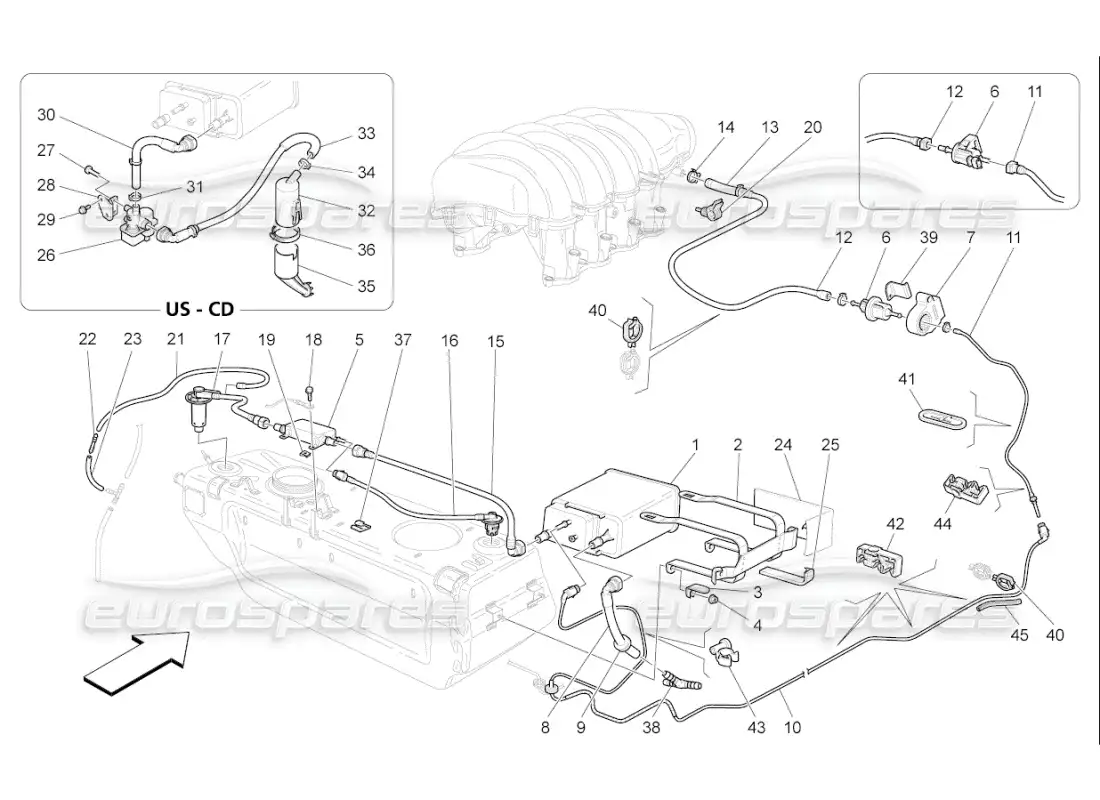 maserati qtp. (2010) 4.7 auto fuel vapour recirculation system parts diagram