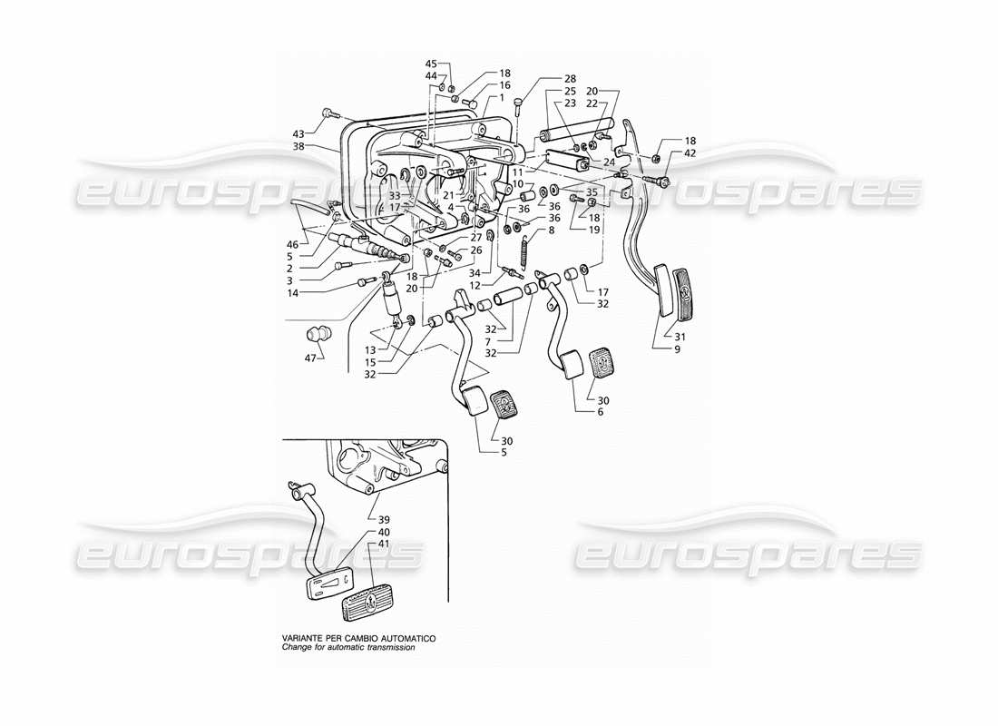 maserati qtp v8 (1998) pedal assy and clutch pump (rhd) parts diagram