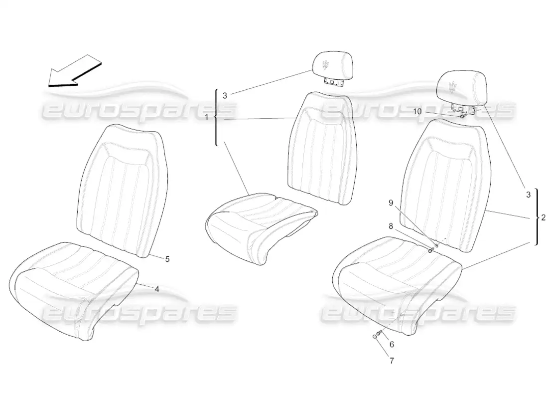 maserati grancabrio (2011) 4.7 rear seats: trim panels parts diagram