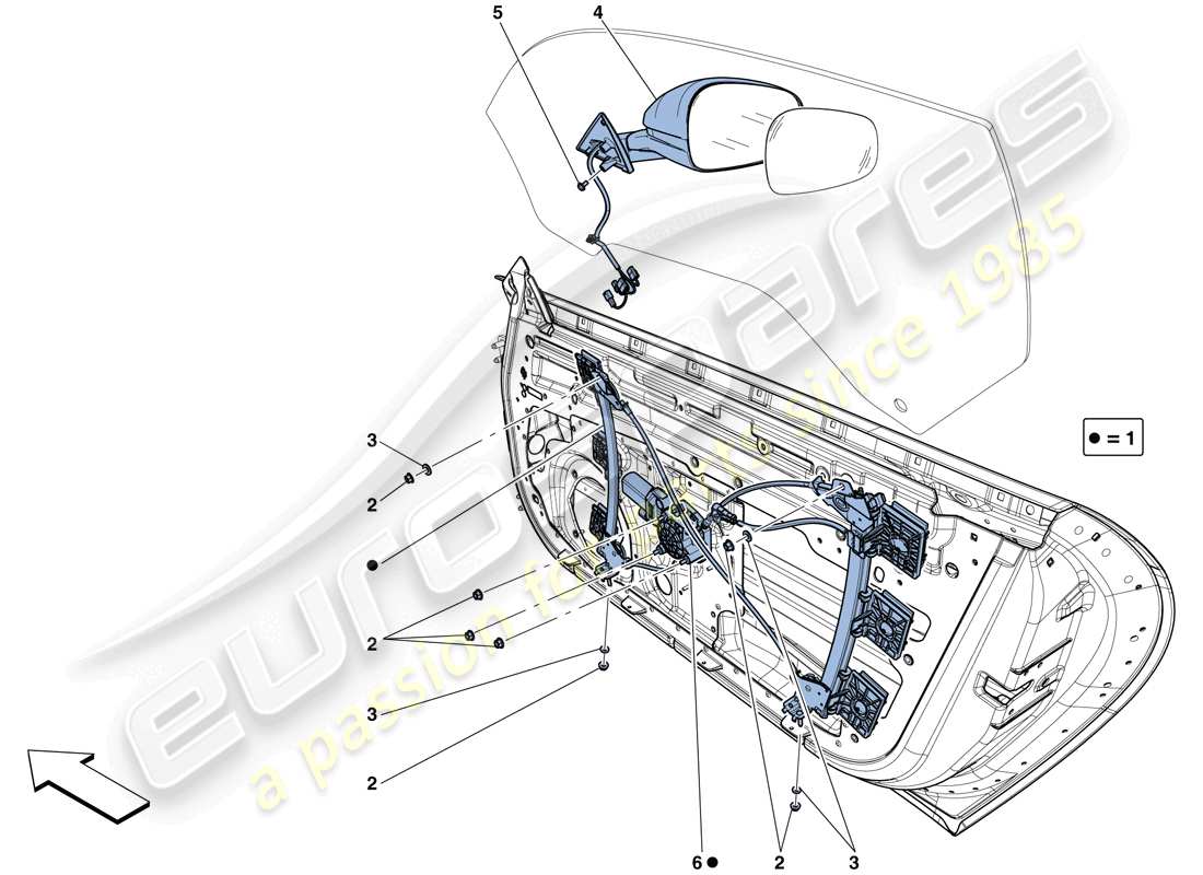 ferrari f12 tdf (usa) doors - power window and rear view mirror part diagram