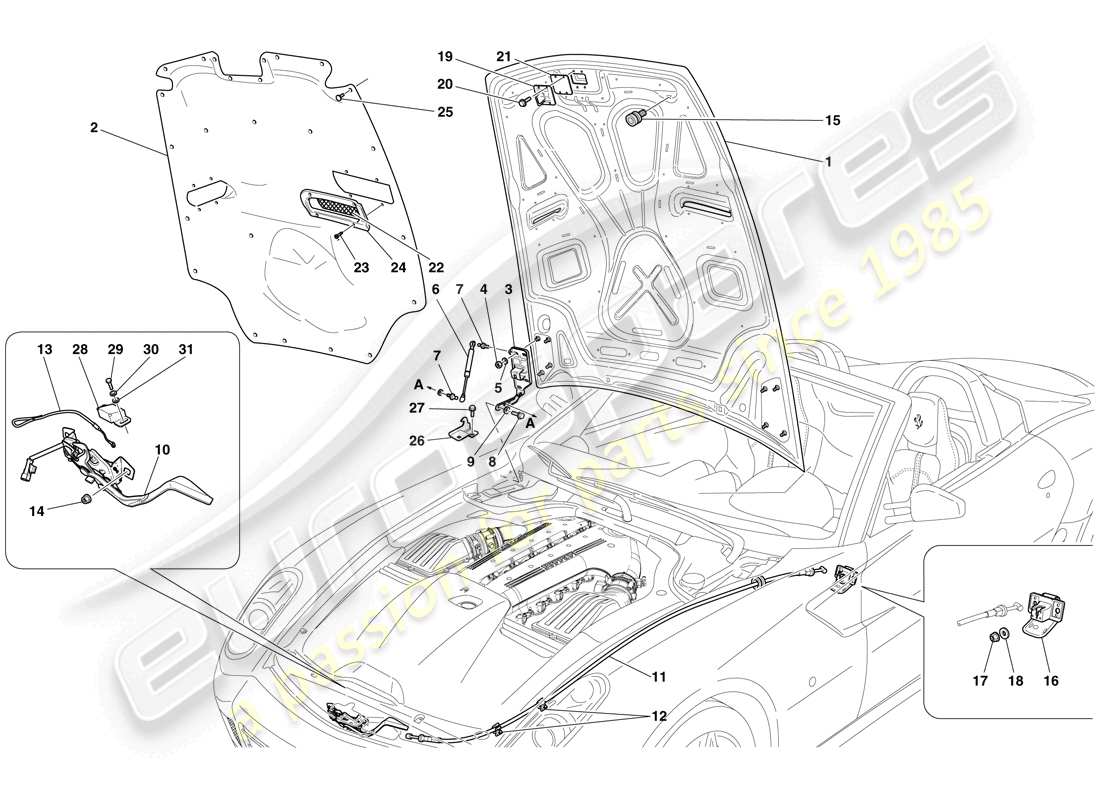 ferrari 599 sa aperta (rhd) engine compartment lid part diagram