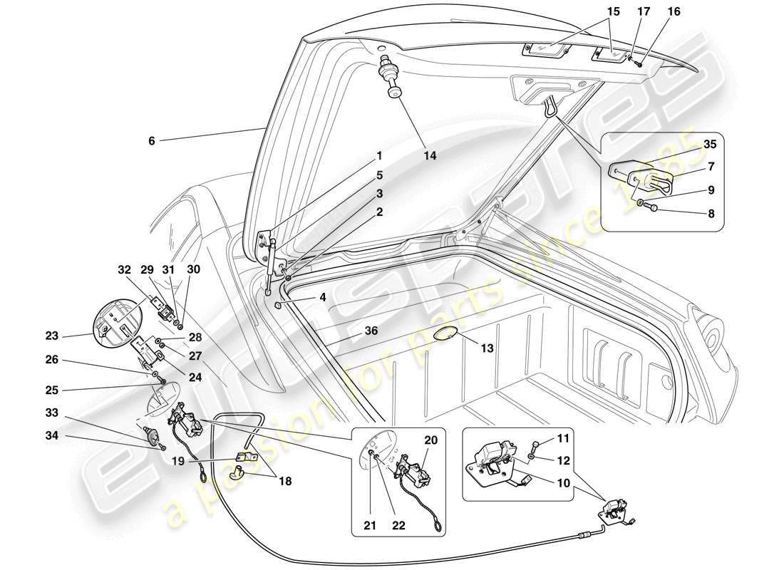 ferrari 599 sa aperta (europe) luggage compartment lid and fuel filler flap part diagram