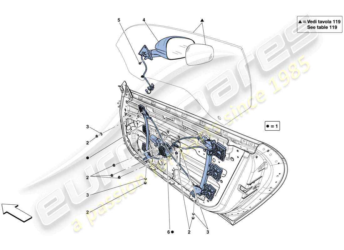 ferrari f12 berlinetta (europe) doors - power windows and rear-view mirror part diagram