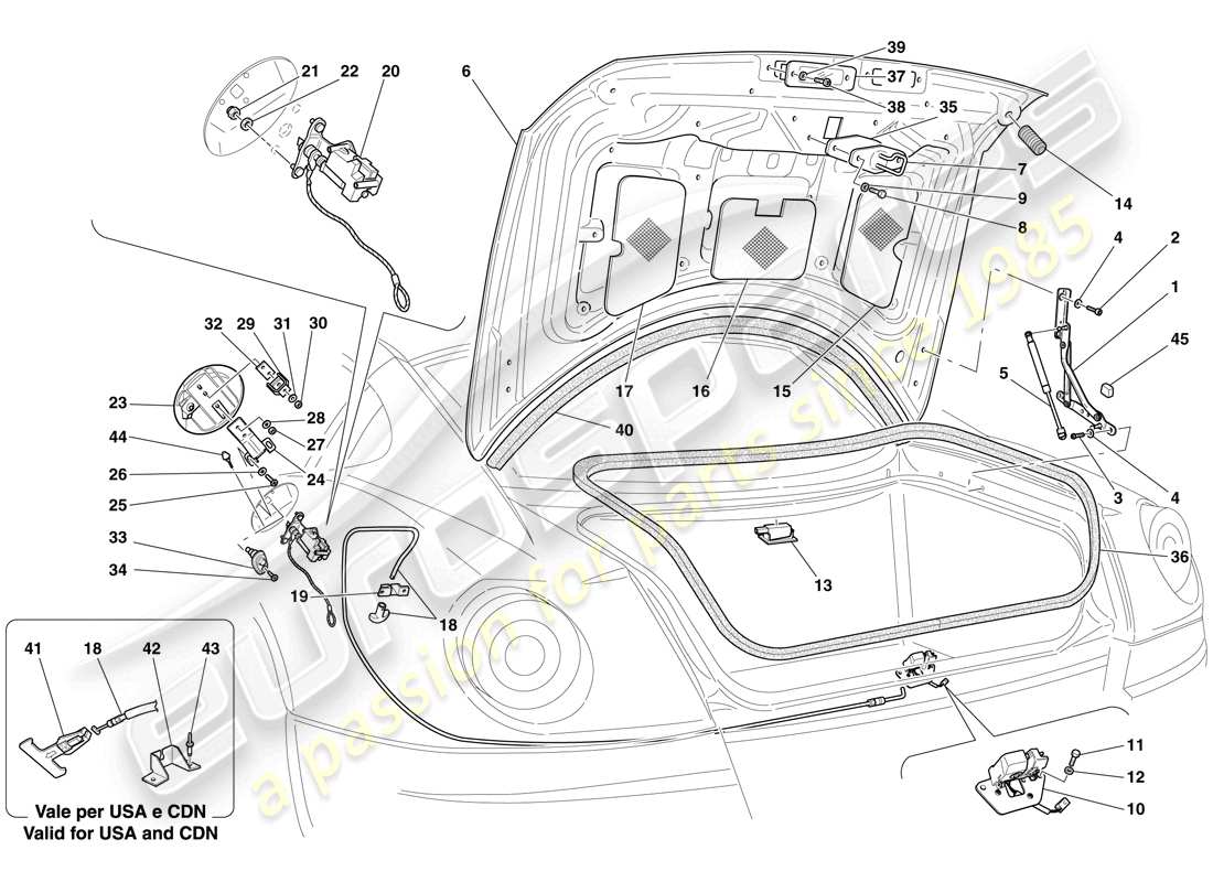 ferrari 599 gtb fiorano (usa) luggage compartment lid and fuel filler flap part diagram