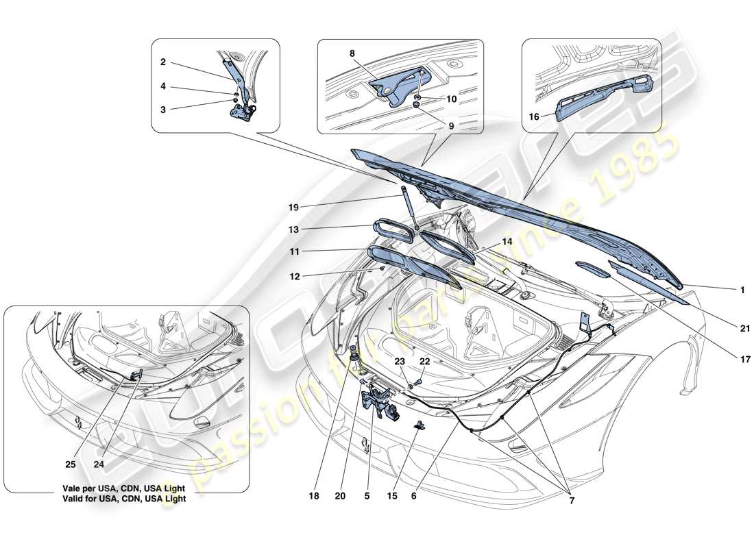 ferrari 458 speciale aperta (europe) front lid and opening mechanism parts diagram