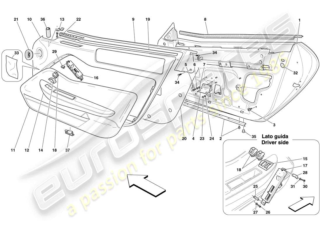 ferrari 599 sa aperta (europe) doors - substructure and trim part diagram