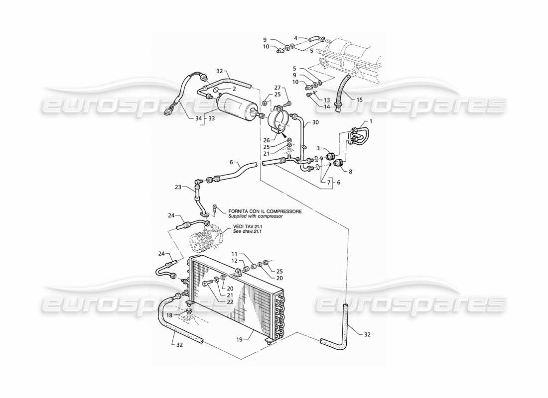 maserati qtp v6 (1996) air conditioning system (rhd) parts diagram