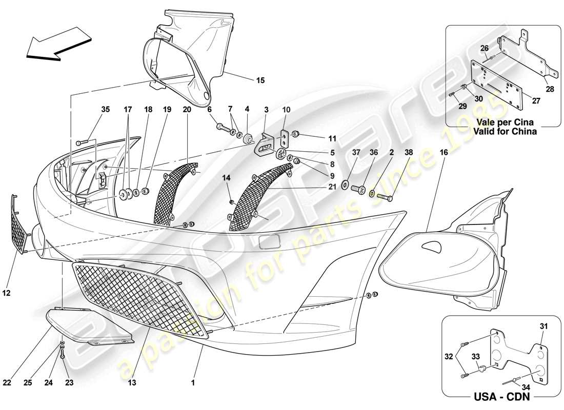 ferrari f430 scuderia spider 16m (europe) front bumper part diagram