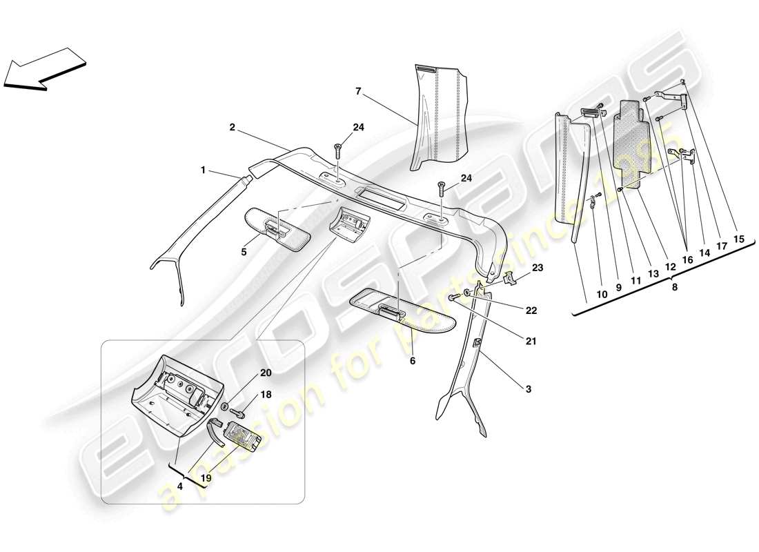 ferrari f430 scuderia spider 16m (europe) headliner trim and accessories part diagram