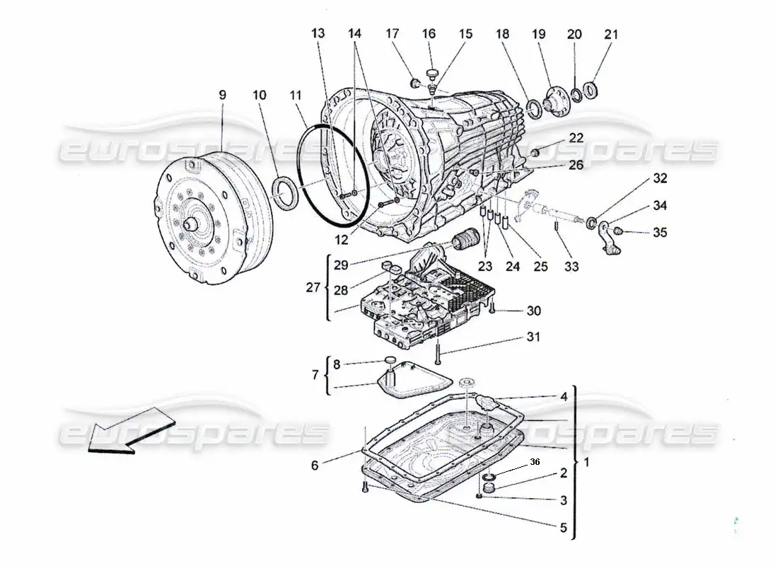 maserati qtp. (2010) 4.7 auto gearbox housings parts diagram