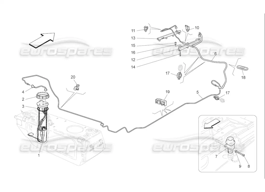 maserati qtp. (2010) 4.7 auto fuel pumps and connection lines parts diagram