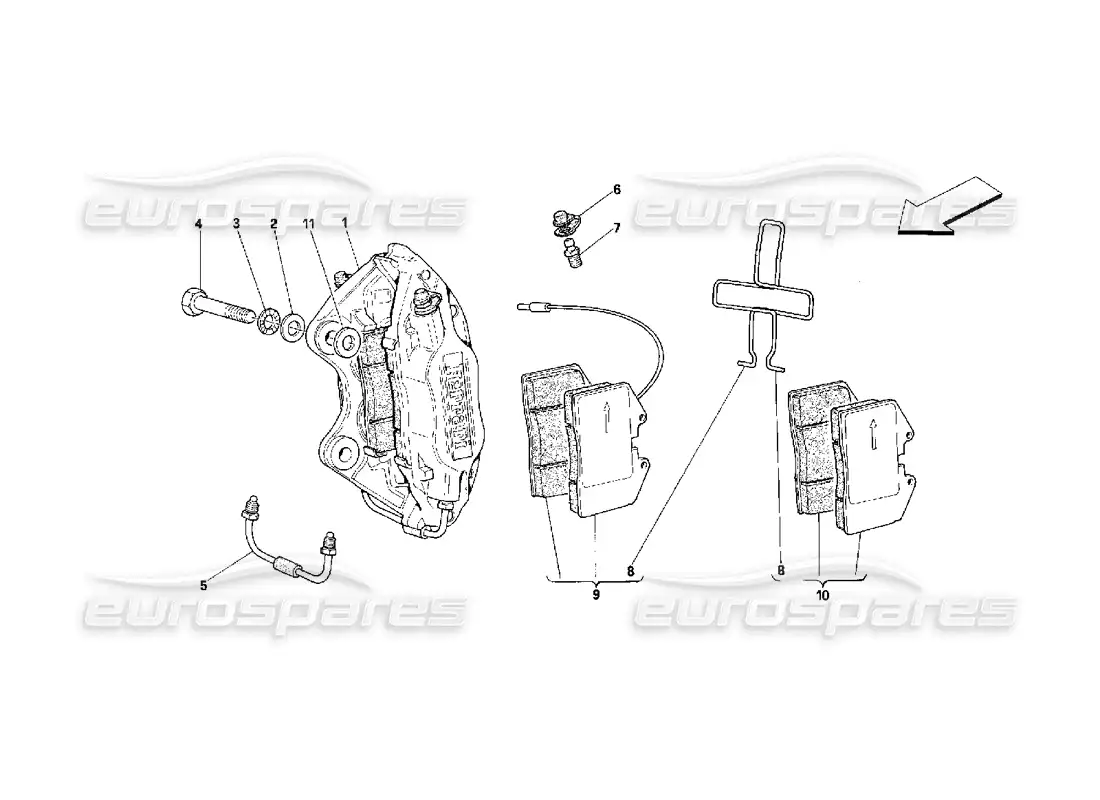 ferrari 348 (2.7 motronic) calipers for front and rear brakes parts diagram