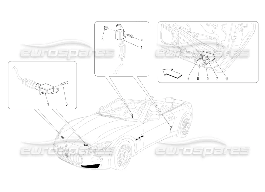 maserati grancabrio (2010) 4.7 crash sensors parts diagram