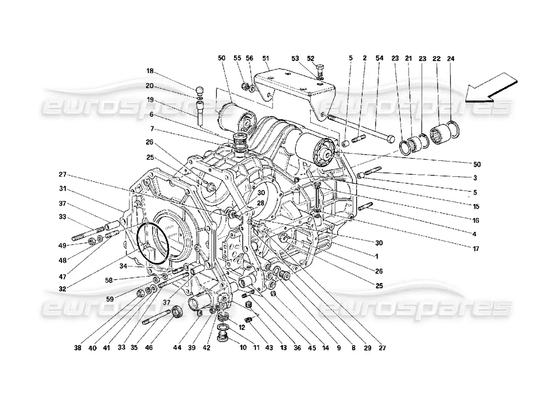 ferrari 348 (2.7 motronic) gearbox differential housing and intermediate casing parts diagram