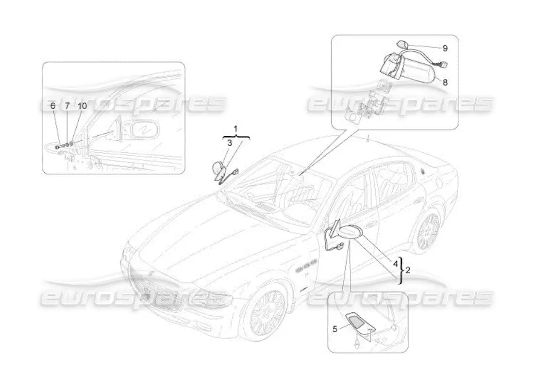 maserati qtp. (2005) 4.2 internal and external rear-view mirrors parts diagram