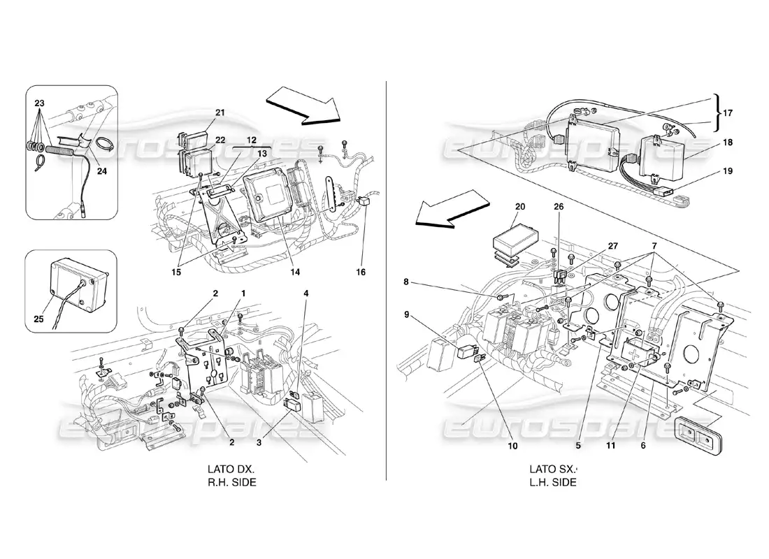 ferrari 360 challenge (2000) rear passengers compartment control stations parts diagram