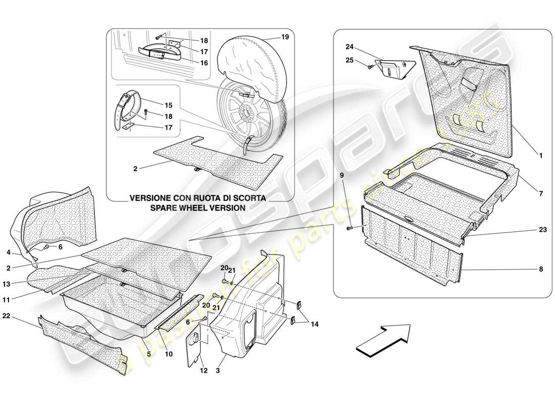 ferrari 599 sa aperta (rhd) luggage compartment trim part diagram