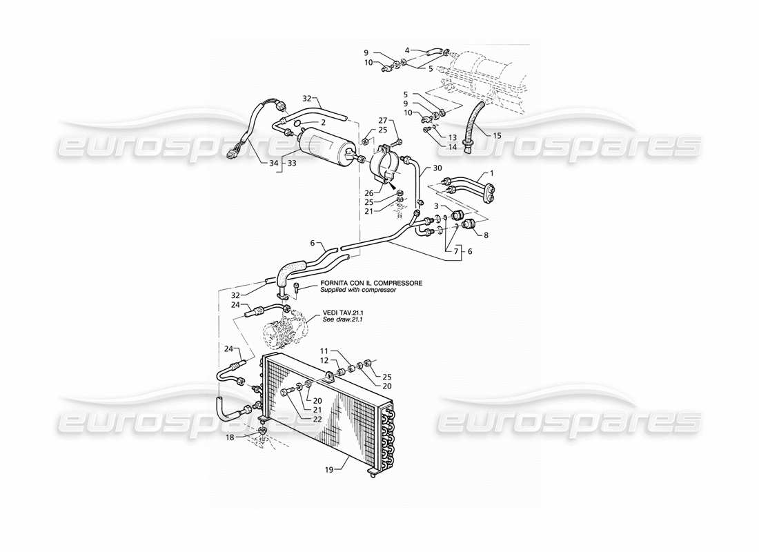 maserati qtp v8 (1998) air conditioning system (lhd) parts diagram