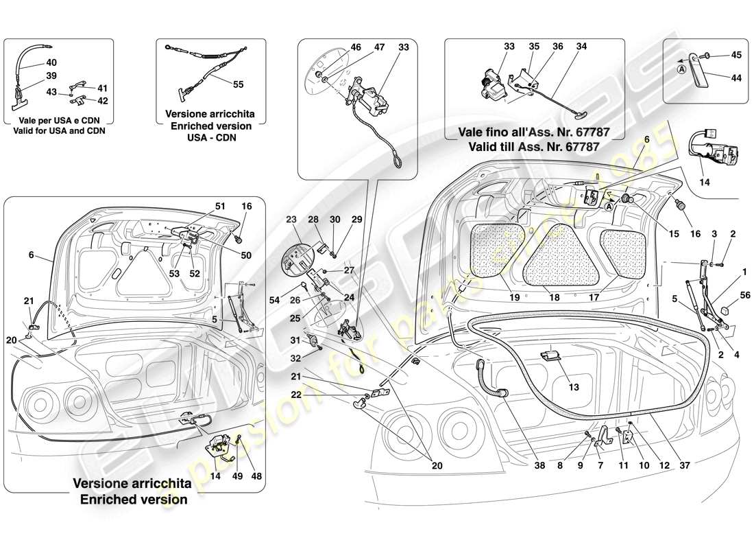 ferrari 612 scaglietti (usa) luggage compartment lid and fuel filler flap part diagram