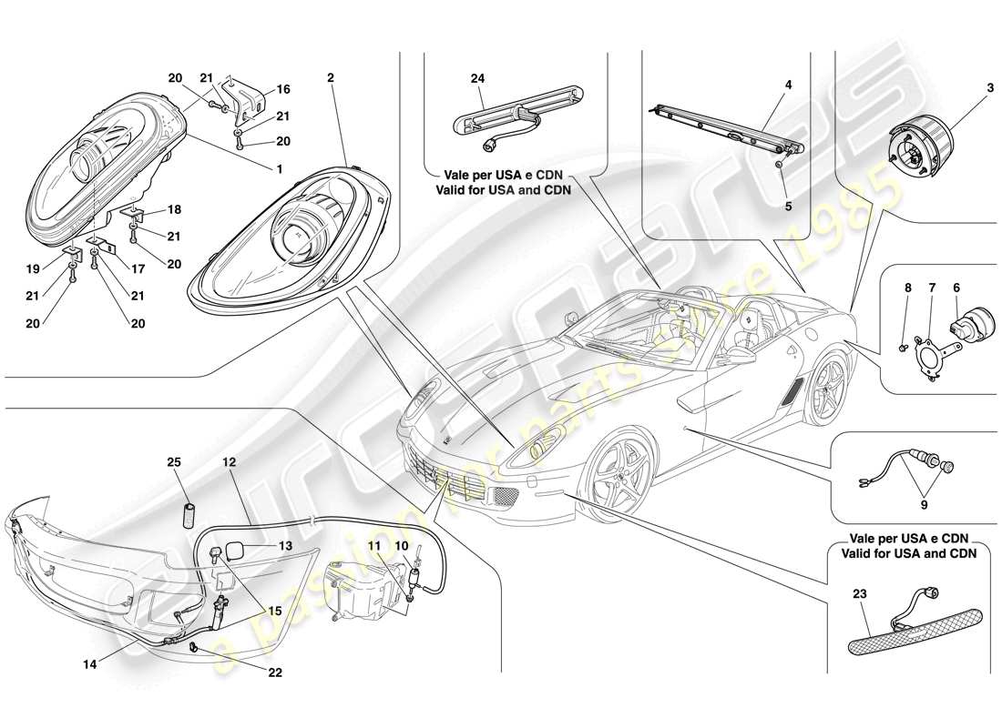 ferrari 599 sa aperta (rhd) headlights and taillights part diagram