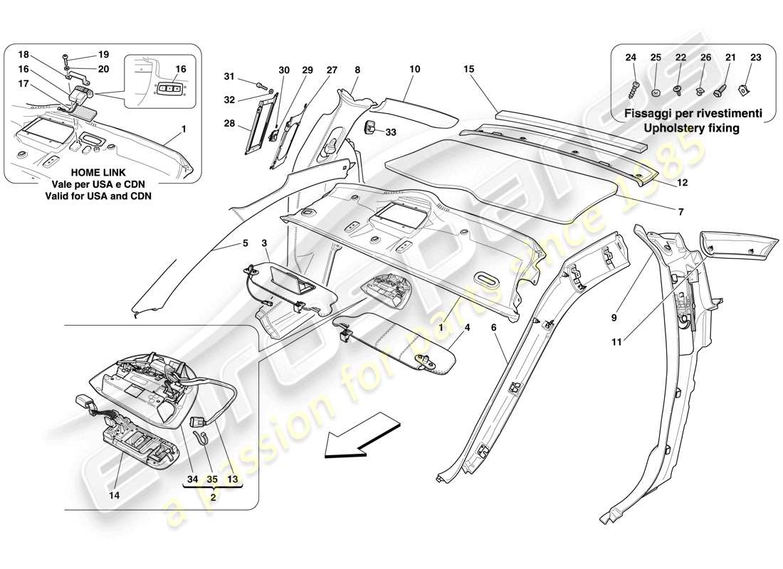 ferrari 599 gtb fiorano (rhd) headliner trim and accessories part diagram