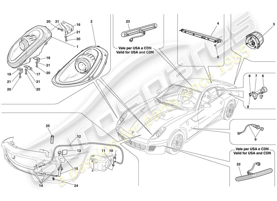 ferrari 599 gtb fiorano (rhd) headlights and taillights part diagram