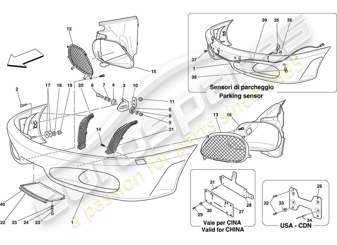 ferrari f430 coupe (usa) front bumper parts diagram