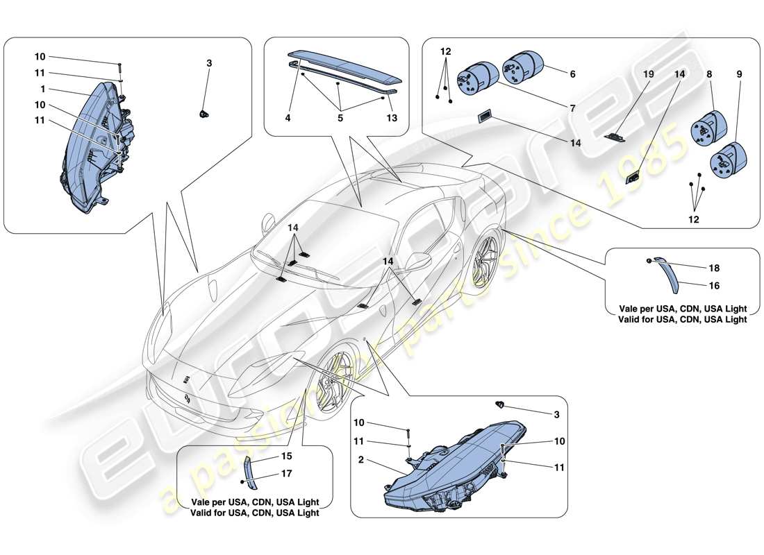 ferrari 812 superfast (usa) headlights and taillights parts diagram