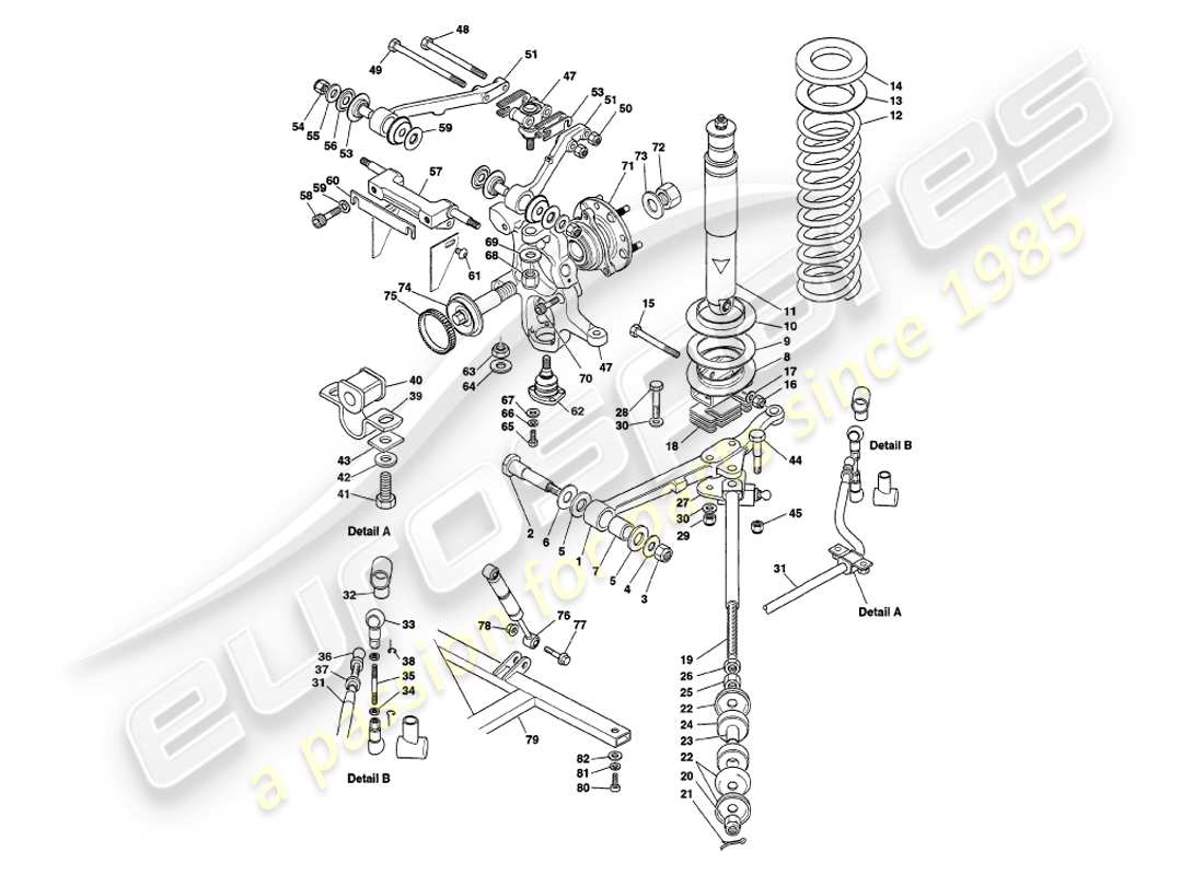 aston martin v8 volante (2000) front suspension part diagram