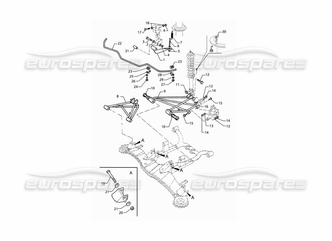 maserati ghibli 2.8 gt (variante) rear suspension and anti roll bar part diagram