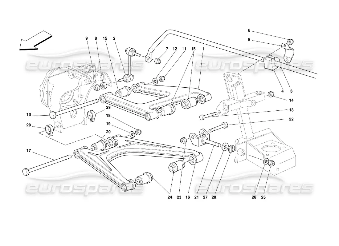 ferrari 355 (2.7 motronic) rear suspension - wishbones parts diagram
